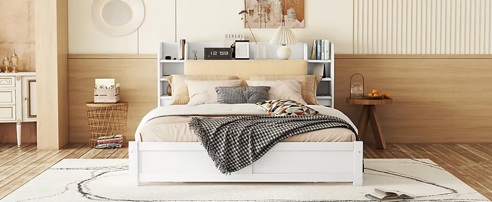 Fortuna lai Lit 180x200cm, tête de lit partiellement inclinable, 4 tiroirs, Blanc*Enfant Lit Enfant