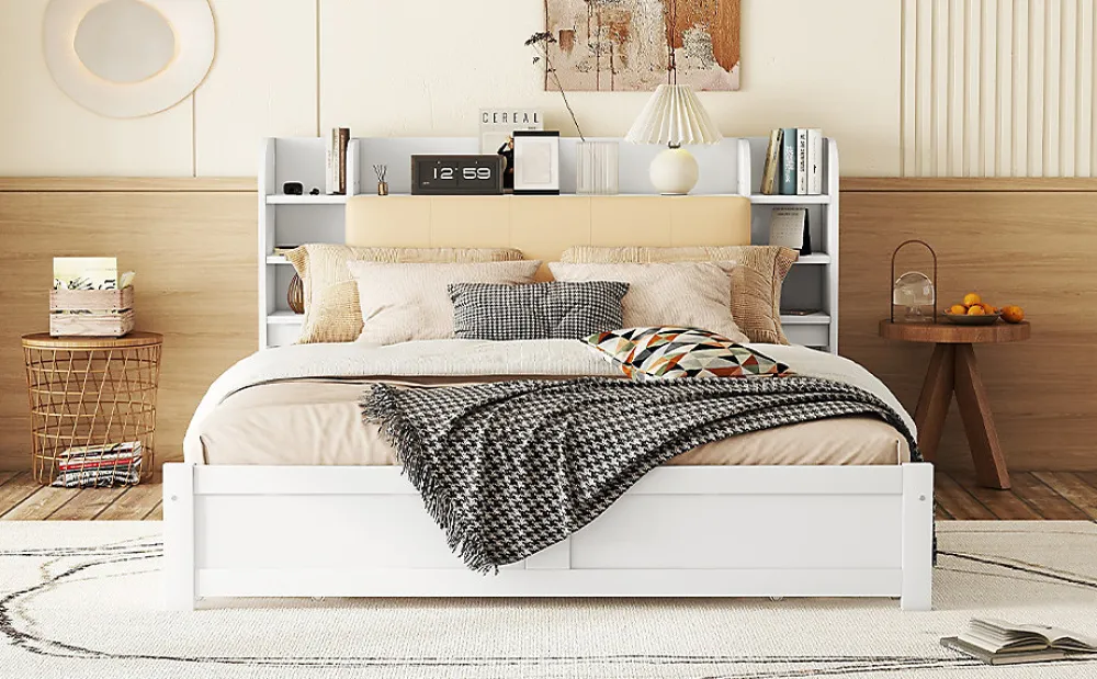 Fortuna lai Lit 180x200cm, tête de lit partiellement inclinable, 4 tiroirs, Blanc*Enfant Lit Enfant