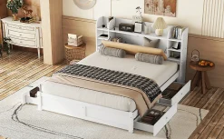Fortuna lai Lit 180x200cm, tête de lit partiellement inclinable, 4 tiroirs, Blanc*Enfant Lit Enfant