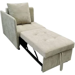 Redom Lit 177x68x65 cm convertible 3-en-1 en tissu lin beige, dossier 5 positions, idéal pour petits espaces* Lit Simple