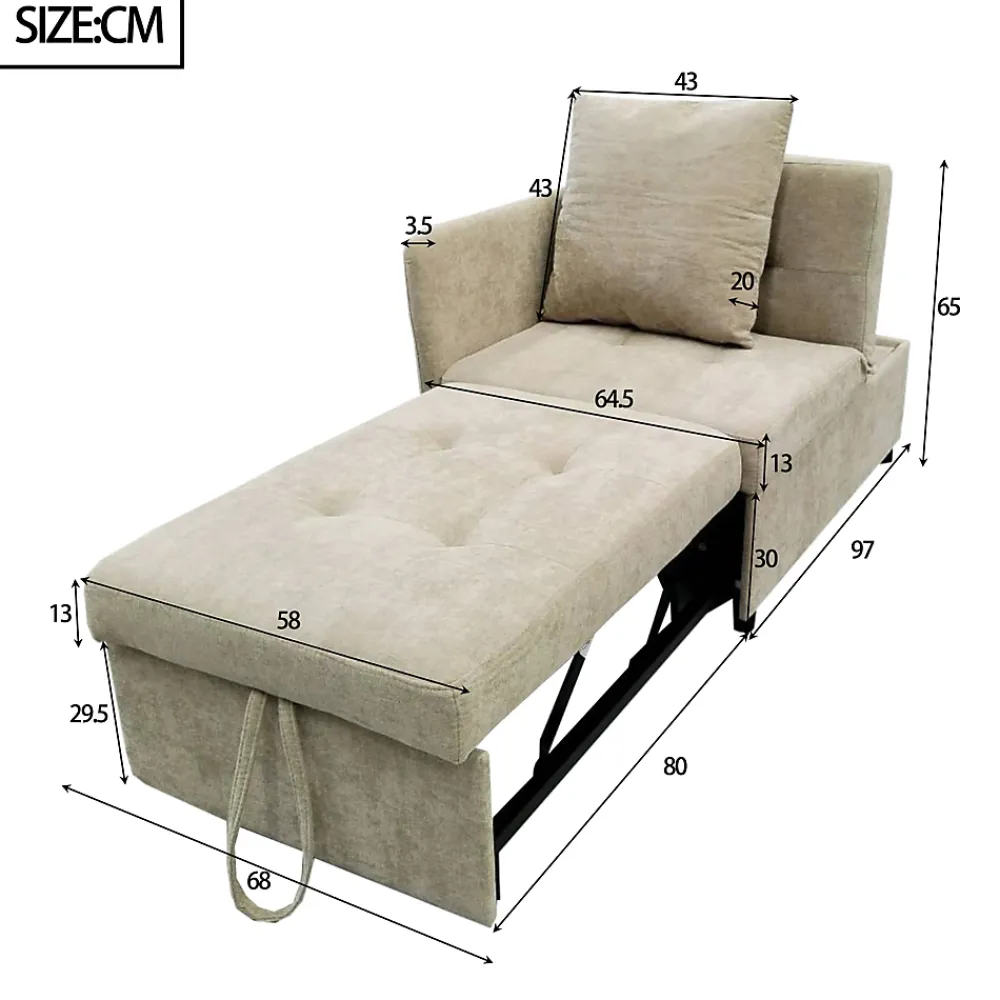 Redom Lit 177x68x65 cm convertible 3-en-1 en tissu lin beige, dossier 5 positions, idéal pour petits espaces* Lit Simple