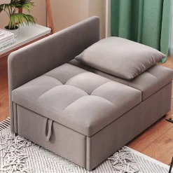 Redom Lit 177x68x65 cm convertible 3-en-1 en tissu lin gris, dossier 5 positions, compact et fonctionnel* Lit Simple
