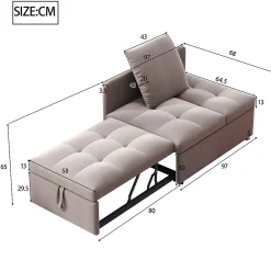 Redom Lit 177x68x65 cm convertible 3-en-1 en tissu lin gris, dossier 5 positions, compact et fonctionnel* Lit Simple