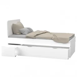 Lit ZENIA 90x190 + 1 chevet + 1 tiroir / Blanc><noscript><img width=