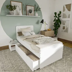 Lit ZENIA 90x190 + 1 chevet + 1 tiroir / Blanc><noscript><img width=