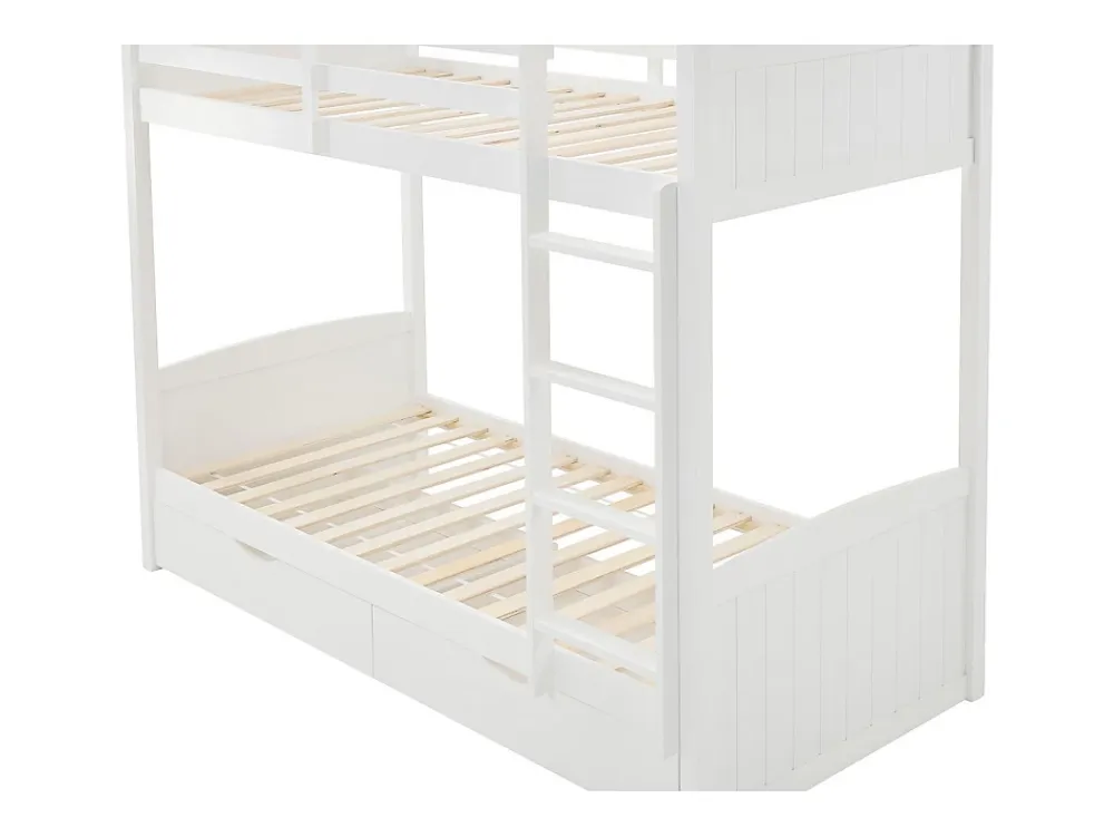 Vente-unique Lits superposés 2 x 90 x 200 cm - 2 tiroirs - Pin et MDF - Blanc + Matelas - LIMODARA* Lit Avec Rangement