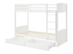 Vente-unique Lits superposés 2 x 90 x 200 cm - 2 tiroirs - Pin et MDF - Blanc + Matelas - LIMODARA* Lit Avec Rangement