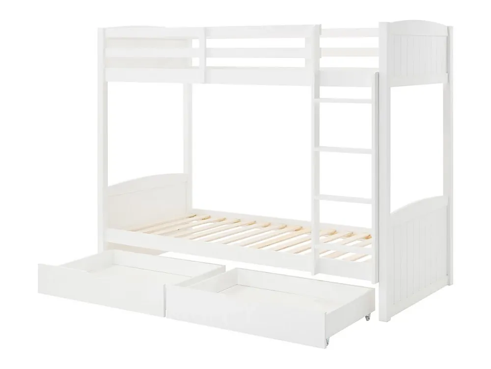 Vente-unique Lits superposés 2 x 90 x 200 cm - 2 tiroirs - Pin et MDF - Blanc + Matelas - LIMODARA* Lit Avec Rangement