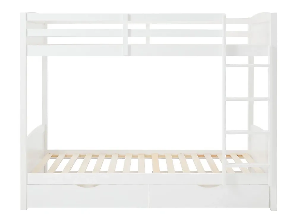 Vente-unique Lits superposés 2 x 90 x 200 cm - 2 tiroirs - Pin et MDF - Blanc + Matelas - LIMODARA* Lit Avec Rangement