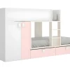 Vente-unique Lits Superposés 2 x 90 x 190 cm - Armoire intégrée - Blanc, naturel et rose - JUANITO*Enfant Lit Enfant