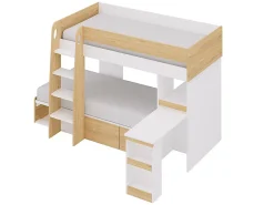 Vente-unique Lits superposés 2 x 90 x 190 cm avec bureau et rangements - Coloris : Naturel et blanc - LOMIDEN*Enfant Lit Enfant