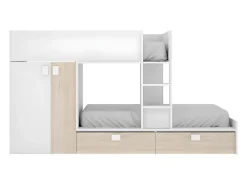 Vente-unique Lits Superposés 2 x 90 x 190 cm - Armoire intégrée - Blanc et naturel - JUANITO*Enfant Lit Enfant