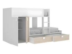 Vente-unique Lits Superposés 2 x 90 x 190 cm - Armoire intégrée - Blanc et naturel - JUANITO*Enfant Lit Enfant