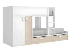 Vente-unique Lits Superposés 2 x 90 x 190 cm - Armoire intégrée - Blanc et naturel - JUANITO*Enfant Lit Enfant