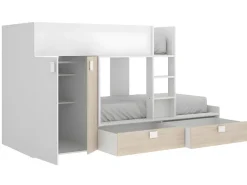Vente-unique Lits Superposés 2 x 90 x 190 cm - Armoire intégrée - Blanc et naturel - JUANITO*Enfant Lit Enfant