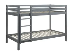 Vente-unique Lits superposés ANICET II - 2 x 90 x 190cm - Pin Massif - Gris + matelas*Enfant Lit Enfant