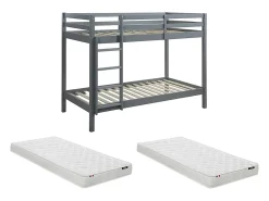 Vente-unique Lits superposés ANICET II - 2 x 90 x 190cm - Pin Massif - Gris + matelas*Enfant Lit Enfant