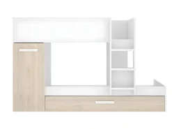 Lits superposés avec tiroir lit gigogne et rangements 3 x 90 x 190 cm - Blanc et Naturel + matelas - ANTHONY><noscript><img width=