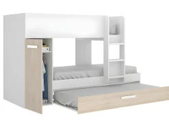 Lits superposés avec tiroir lit gigogne et rangements 3 x 90 x 190 cm - Blanc et Naturel + matelas - ANTHONY><noscript><img width=
