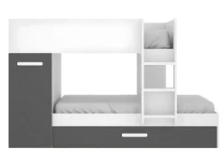 Vente-unique Lits superposés avec tiroir lit gigogne et rangements 3 x 90 x 190 cm - Anthracite et Blanc + matelas - ANTHONY* Lit Avec Rangement