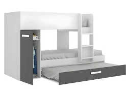 Vente-unique Lits superposés avec tiroir lit gigogne et rangements 3 x 90 x 190 cm - Anthracite et Blanc + matelas - ANTHONY* Lit Avec Rangement