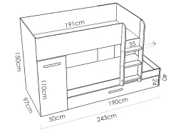 Vente-unique Lits superposés avec tiroir lit gigogne et rangements 3 x 90 x 190 cm - Blanc et rose + matelas - ANTHONY* Lit Avec Rangement