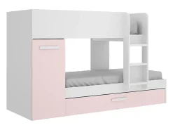Vente-unique Lits superposés avec tiroir lit gigogne et rangements 3 x 90 x 190 cm - Blanc et rose - ANTHONY*Enfant Lit Enfant