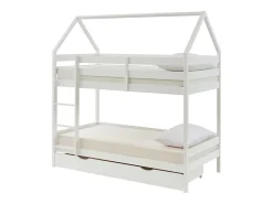 Vente-unique Lits superposés cabane 2 x 90 x 190 cm - 2 tiroirs - Pin - Blanc - CHORI*Enfant Lit Enfant