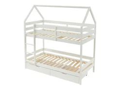 Vente-unique Lits superposés cabane 2 x 90 x 190 cm - 2 tiroirs - Pin - Blanc - CHORI*Enfant Lit Enfant