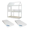 Lits superposés cabane 2 x 90 x 190 cm - Pin et MDF - Blanc + Matelas - LIDOVARA>Vente-unique Online