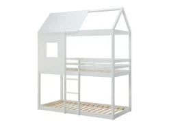 Lits superposés cabane 2 x 90 x 190 cm - Pin et MDF - Blanc + Matelas - LIDOVARA>Vente-unique Online