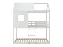 Lits superposés cabane 2 x 90 x 190 cm - Pin et MDF - Blanc + Matelas - LIDOVARA><noscript><img width=