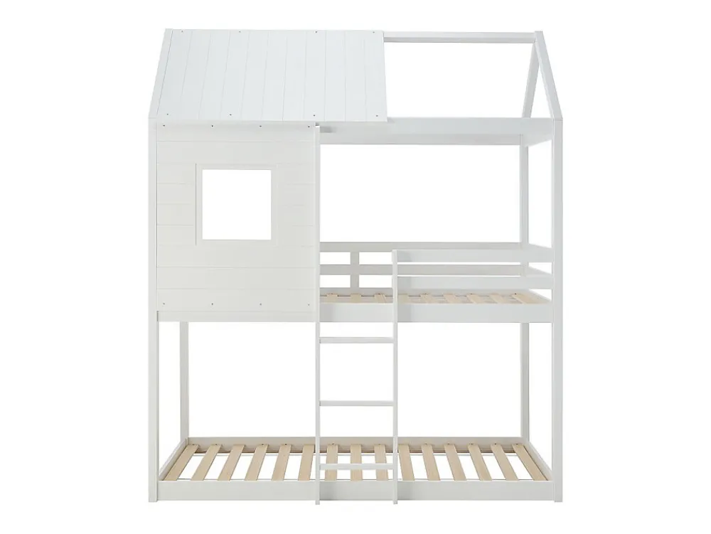Lits superposés cabane 2 x 90 x 190 cm - Pin et MDF - Blanc + Matelas - LIDOVARA>Vente-unique Online