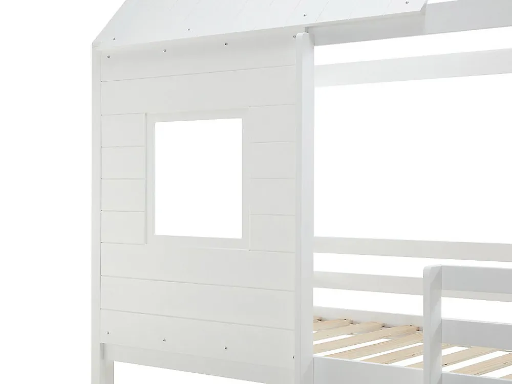 Lits superposés cabane 2 x 90 x 190 cm - Pin et MDF - Blanc + Matelas - LIDOVARA>Vente-unique Online