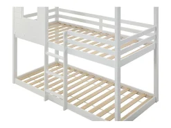 Lits superposés cabane 2 x 90 x 190 cm - Pin et MDF - Blanc + Matelas - LIDOVARA><noscript><img width=