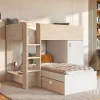 Vente-unique Lits superposés d'angle réversibles RICARDO - 2 x 90 x 190 cm - Rangements intégrés - Chêne et blanc*Enfant Lit Enfant