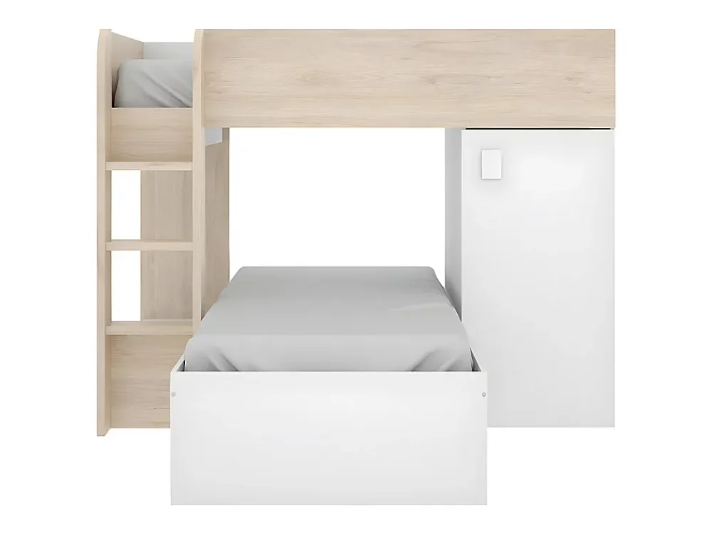 Vente-unique Lits superposés d'angle réversibles RICARDO - 2 x 90 x 190 cm - Rangements intégrés - Chêne et blanc*Enfant Lit Enfant