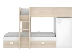 Vente-unique Lits superposés d'angle réversibles RICARDO - 2 x 90 x 190 cm - Rangements intégrés - Chêne et blanc*Enfant Lit Enfant