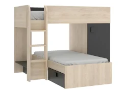 Lits superposés d'angle réversibles RICARDO - 2 x 90 x 190 cm - Rangements intégrés - Chêne et anthracite>Vente-unique Clearance