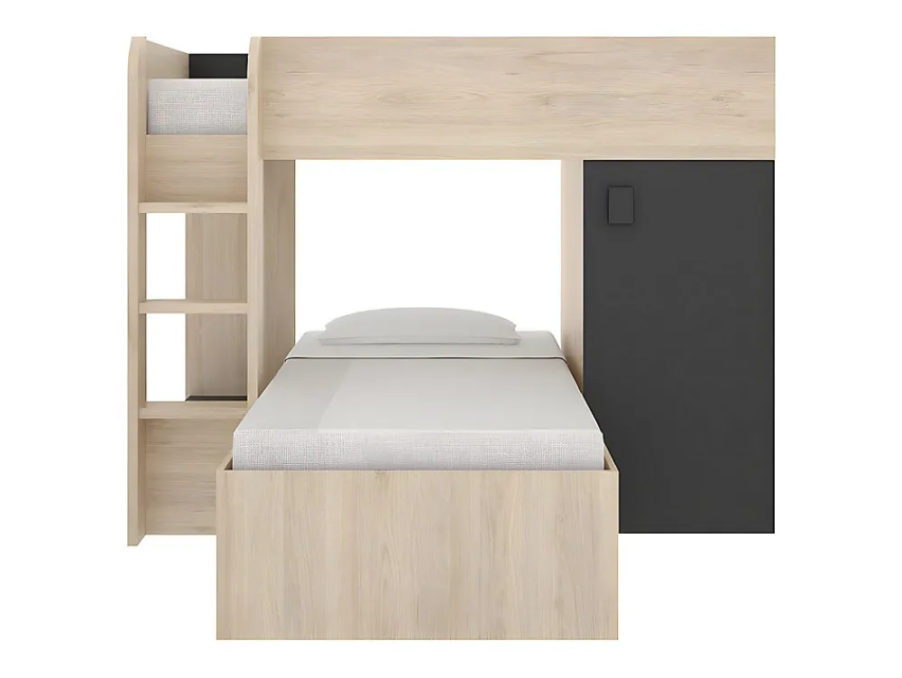 Lits superposés d'angle réversibles RICARDO - 2 x 90 x 190 cm - Rangements intégrés - Chêne et anthracite>Vente-unique Clearance