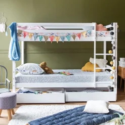Happy Garden Lits superposés pour enfants 190x90cm blanc avec tiroirs AMBRE -*Enfant Lit Enfant