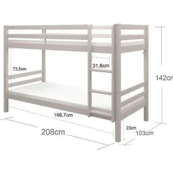 Lits superposés séparables enfant - 2x90x200 cm - Pin massif gris clair - Sommier inclus - ANDO><noscript><img width=