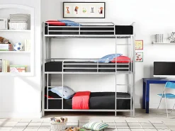 Lits superposés triple 3 x 90 x 190 cm - Métal - Argent - ELOUAN III>Vente-unique Clearance