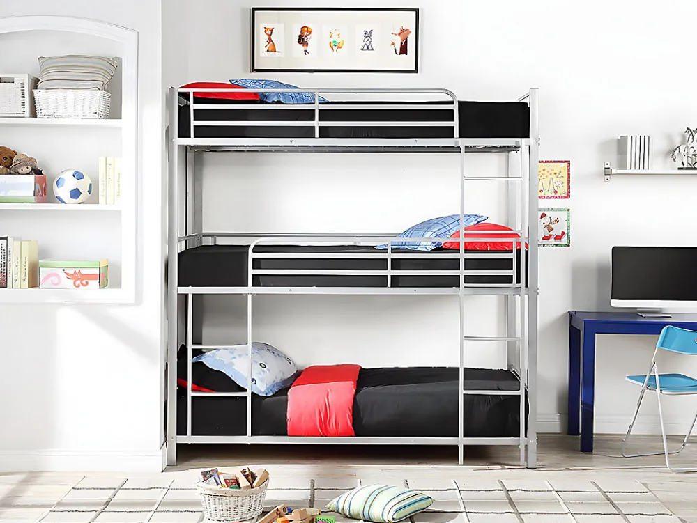 Lits superposés triple 3 x 90 x 190 cm - Métal - Argent - ELOUAN III>Vente-unique Clearance