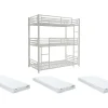 Lits superposés triple 3 x 90 x 190 cm - Métal - Blanc + Matelas - ELOUAN III>Vente-unique New
