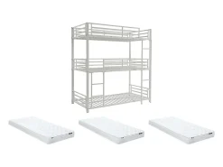 Lits superposés triple 3 x 90 x 190 cm - Métal - Blanc + Matelas - ELOUAN III>Vente-unique New