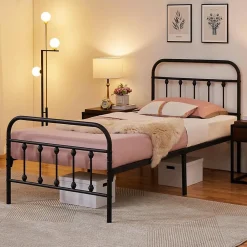 Nature Pro Lot 2 Cadres de Lit Simple 90x200cm Métal Noir + Sommiers à Lattes Design Moderne Chambre* Sommier