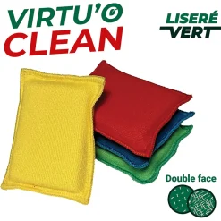 Passat Lot 4 éponges en microfibre recyclée double-face Virtu'O Clean Liseré Vert - jaune, bleu, vert, rouge L.16 x l.10 cm* Eponge
