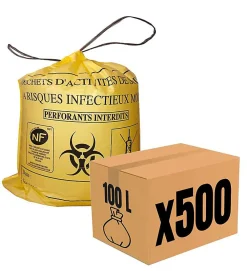 Lot 500 Sacs DASRI Jaune pour déchets à risques infectieux 15L 20L 100L Litres Taille - 100L-DASRI>Pro Et Discount Best