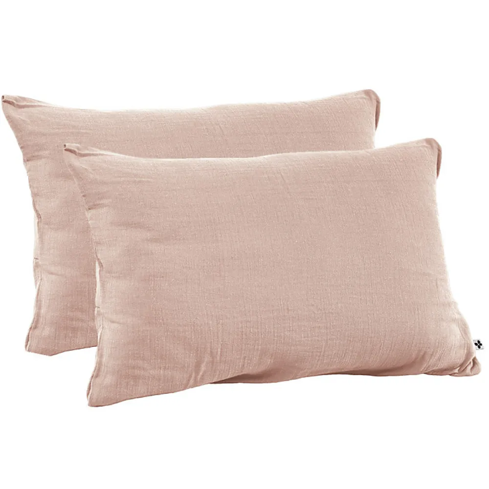 Lot 2 taies d'oreillers 50x70 cm double gaze de coton rose - PEPA 2>Meubletmoi